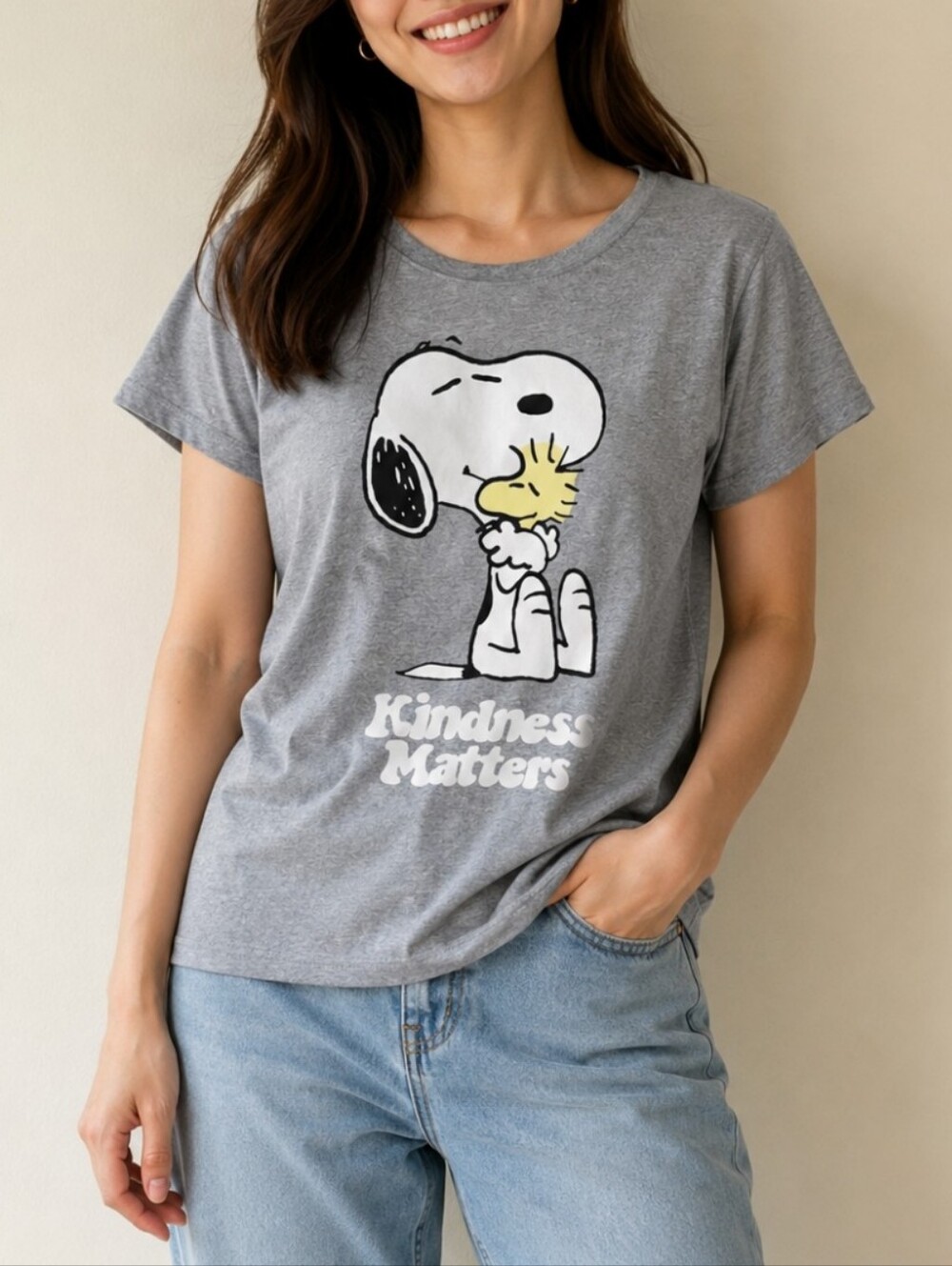 NWT Peanuts Grey Snoopy Woodstock "Kindness Matters" Graphic T-Shirt Women XL